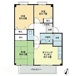 フォブール竹峰A 3DKの間取図画像