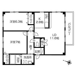 フォブール世俵A 2LDKの間取図画像