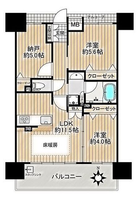 ◆広々5帖の納戸有♪◆スロップシンク付で便利♪◆全居室収納付◆床暖房◆水回りの設備も充実♪