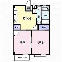 リバーサイドM・Y 2DKの間取図画像