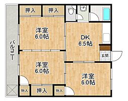 ガーデン津福 3DKの間取図画像