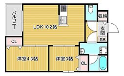 GlanZ 六ツ門 2LDKの間取図画像
