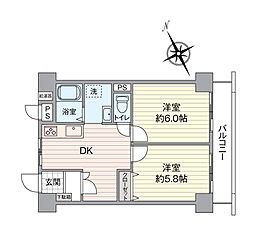 ライネスハイム市川 2DKの間取図画像