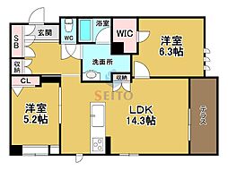 シャーメゾングランデ 2LDKの間取図画像