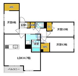 ハイテラス千里 3LDKの間取図画像