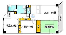 グレンエデン北谷 2LDKの間取図画像