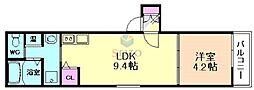 アルカサル吹田 1LDKの間取図画像