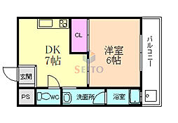 ローズハイツ東本 1DKの間取図画像