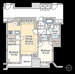 プラウド文京千駄木 2LDKの間取図画像