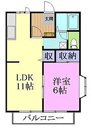 シャトー平松 1LDKの間取図画像