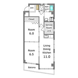 あさひレジデンス弐番館E 2SLDKの間取図画像