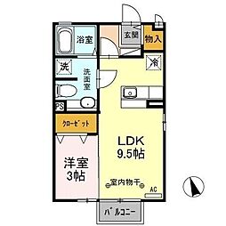 モナリエ富士見ヶ丘 1LDKの間取図画像