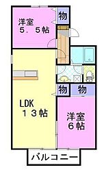 エルクウッドA 2LDKの間取図画像
