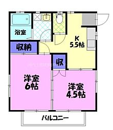 ヴァンヴェール雀の宮 2DKの間取図画像