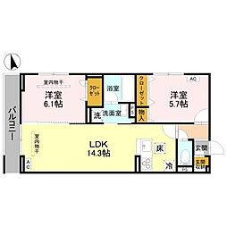 宇都宮市宿郷5丁目アパート 2LDKの間取図画像