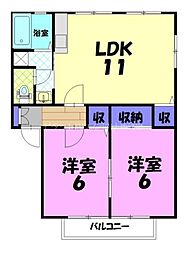 コートビレッジ下川俣B 2LDKの間取図画像