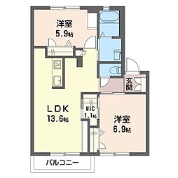 ブライト・コートB 2LDKの間取図画像