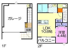 アウトリメッサC 1LDKの間取図画像