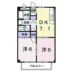 パルネット藤田 2DKの間取図画像