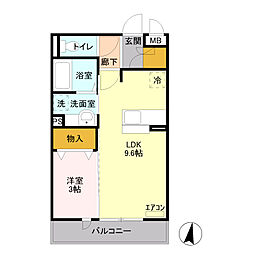 クレストコートB 1LDKの間取図画像
