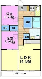 ファミリオNAKAHARA1 2LDKの間取図画像