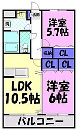ミレニアムマンション 2LDKの間取図画像