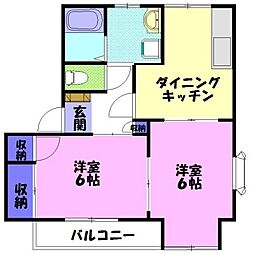 ラプラス平松A 2DKの間取図画像