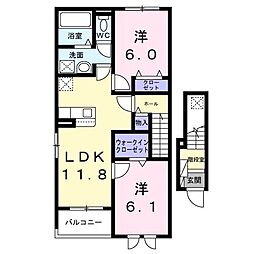 バリーフィールド D 2LDKの間取図画像