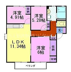 パインソシアB 3LDKの間取図画像