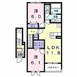 バリーフィールド D 2LDKの間取図画像