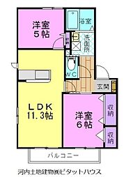 エバーグリーンB棟 2LDKの間取図画像