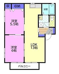 ハイツハーモニA 2LDKの間取図画像