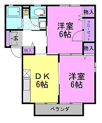 ペアーオーチャードA 2DKの間取図画像