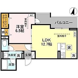 宇都宮市ゆいの杜6丁目アパート 1LDKの間取図画像