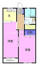 泉が丘地神コーポ 2Kの間取図画像