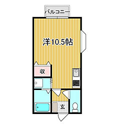 ソレイユナガツカA 2階ワンルームの間取り
