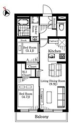 パーソネージュ目黒不動前 2LDKの間取図画像