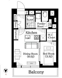 ハイコーポ松が谷 1DKの間取図画像