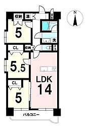 チサンマンション花京院 3LDKの間取図画像