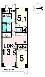 ライオンズマンション北仙台 2LDKの間取図画像