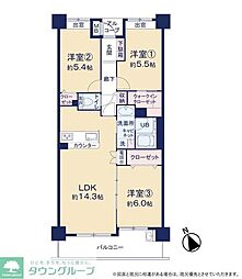 聖蹟桜ケ丘第2ダイヤモンドマンション 3LDKの間取図画像