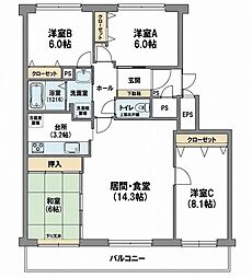 サーム北6条 4LDKの間取図画像