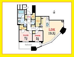 パークシティ武蔵小杉ザガーデン　タワーズイースト陽当たり良好 2LDKの間取り