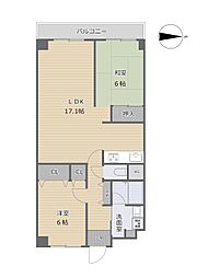 シャルム堺C棟 2DKの間取図画像