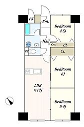 蓮田ビューパレーA棟 3LDKの間取図画像