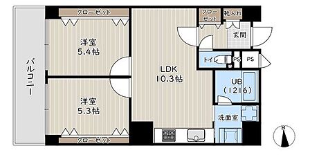 専有面積46.60平米、5階部の2LDK。LDKには床暖房付き、新規リフォーム済みで快適な住空間です。