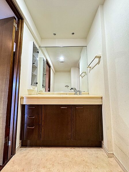 たっぷりの収納を設けたシャワー付洗面台で快適な暮らし。