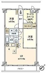 モナークプラザ西浦和秋ヶ瀬公園 2SLDKの間取図画像