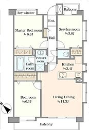 ローヤルシティ大宮宮原第2 2SLDKの間取図画像