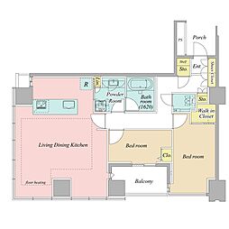 ワールドシティタワーズアクアタワーA3棟 2LDKの間取図画像